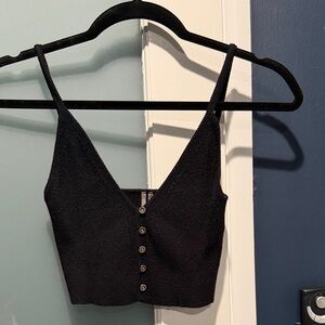 Anthropologie Cropped Black Button Up Tank